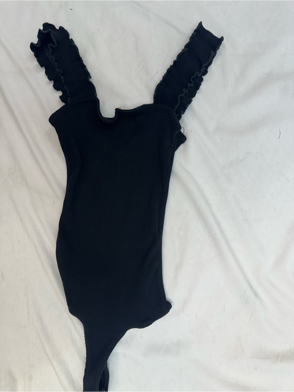 Alya Black Ruffled Strap Ribbed Bodysuit S